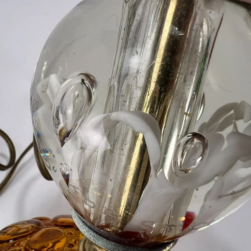 Vtg Joe St Clair Accent Lamp Bubbles Clear White Red Paperweight Signed Joe